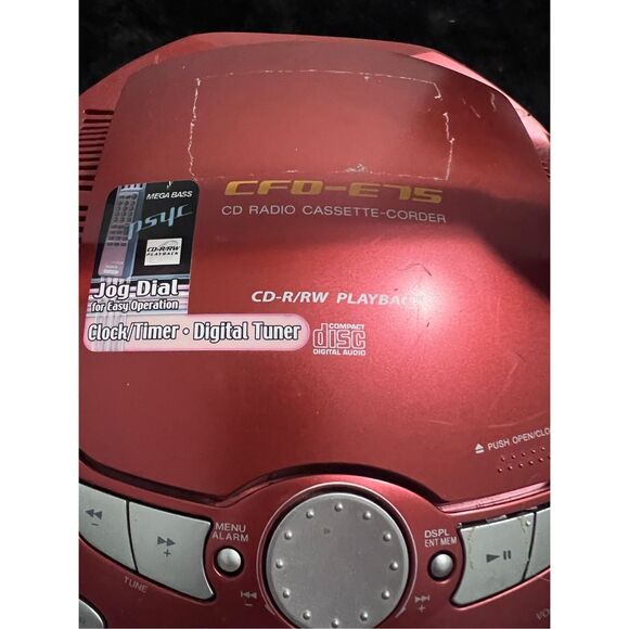 Sony CFD-E75 red CD Cassette Player AM FM Radio Portable Boombox - Picture 2 of 8